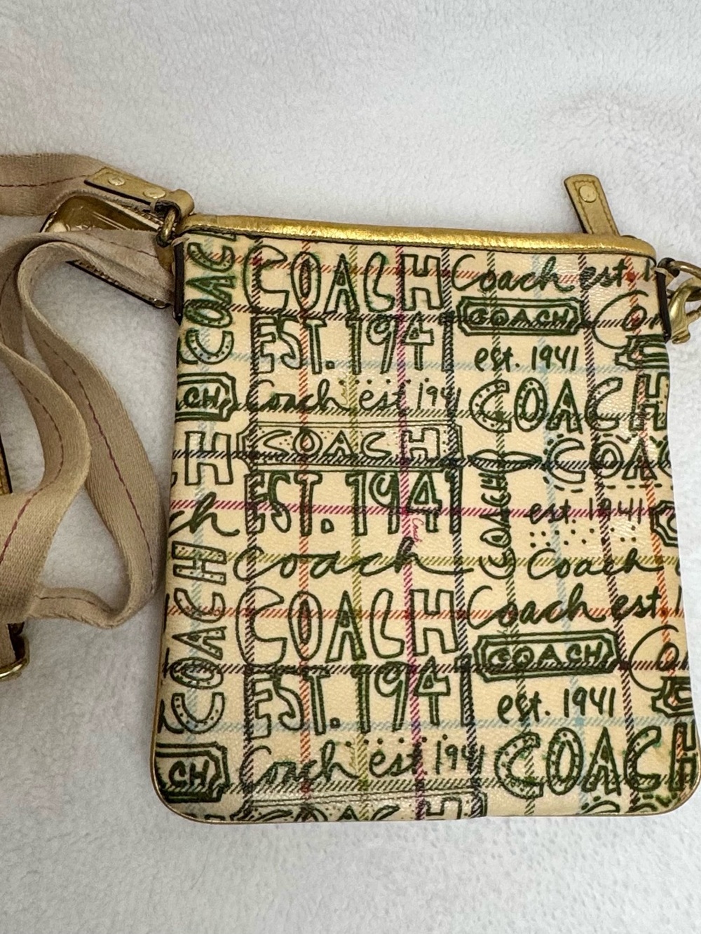 Coach Scribble Plaid Crossbody Bag Gold Trim Y2K Style 10993 - Picture 11 of 16